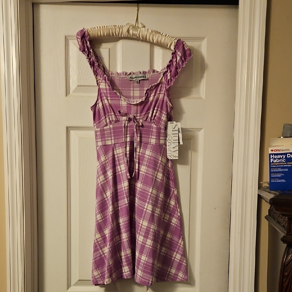 Almost Famous Lavender Plaid Mini Dress